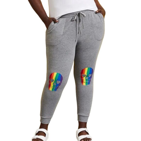 Torrid Rainbow Skull Gray French Terry Grey Cotton Jogger Sweatpants Size 0X - Picture 1 of 8